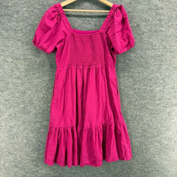 Draper James Dress Women L Large Pink Shift Midi Square Neck Short Sleeve Cotton - Picture 2 of 8